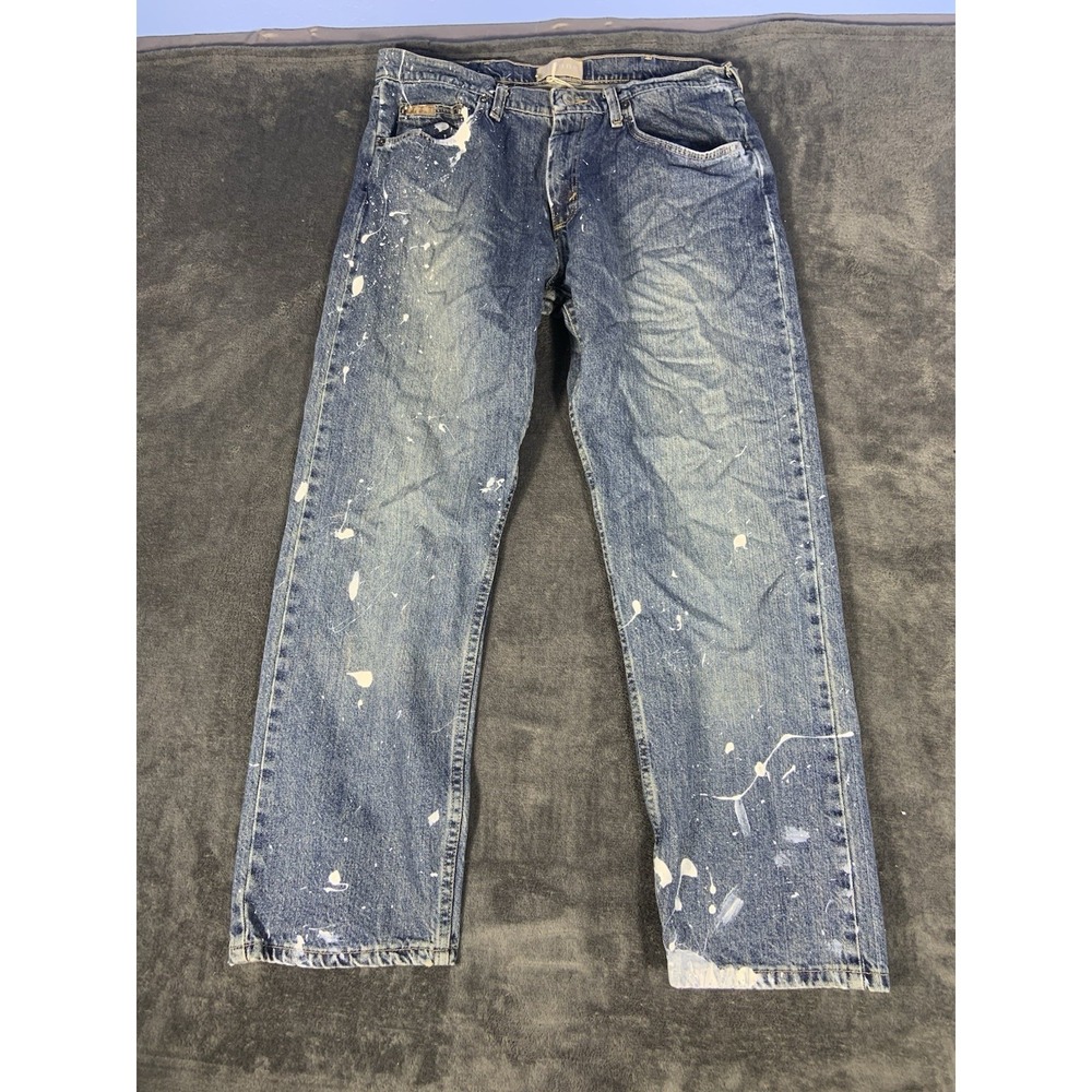 Vtg‎ Wrangler Straight Cut Paint Splatter Blue Jeans Size 31x28